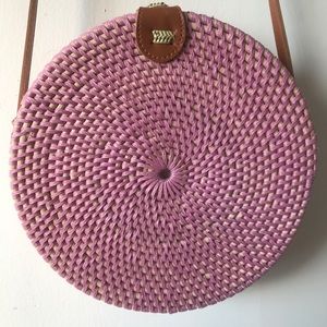 Pink Round Rattan Crossbody